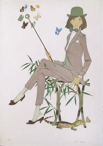 Lady in Suit with Caiman and Butterflies Lithograph | Philippe Henri Noyer,{{product.type}}