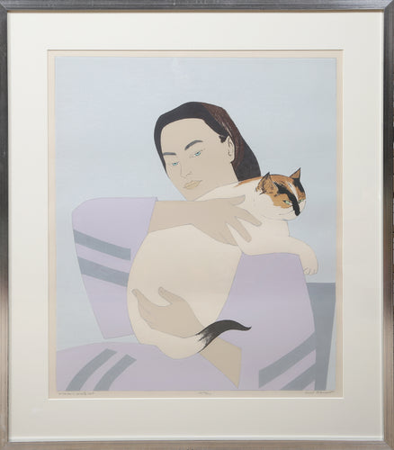 Woman and White Cat