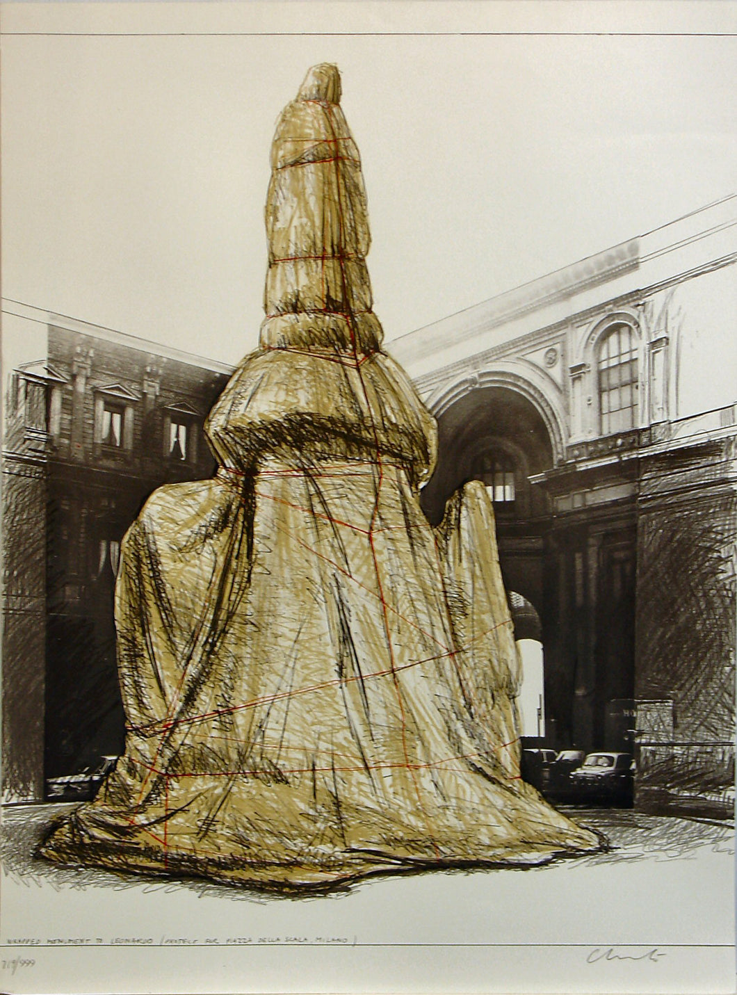 Wrapped Monument for Leonardo, Project for Piazza Della Scala