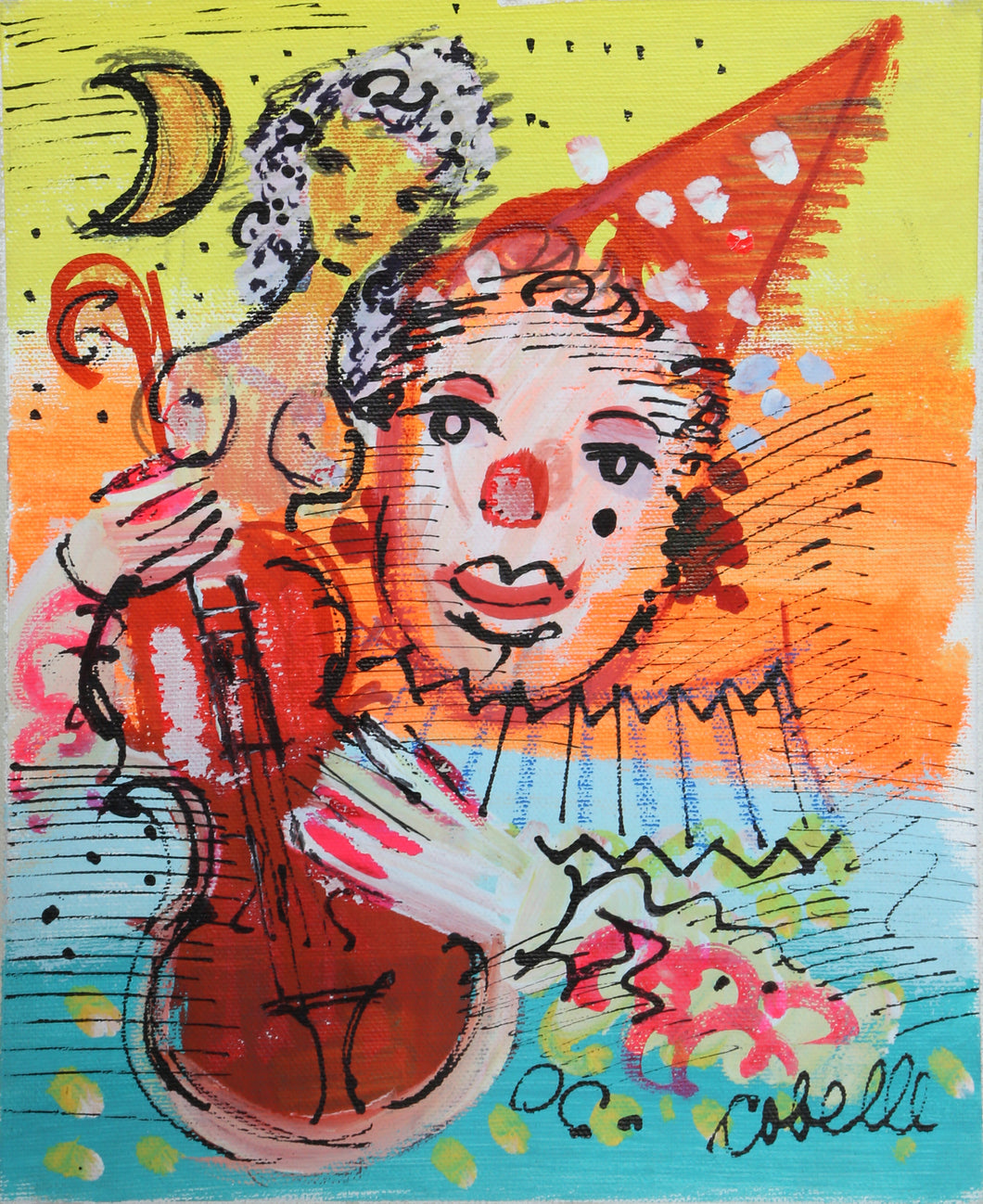 Violinist Clown with Nude and Moon