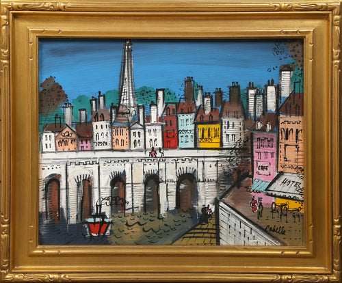 Eiffel Tower with Bridge and Tugboat
