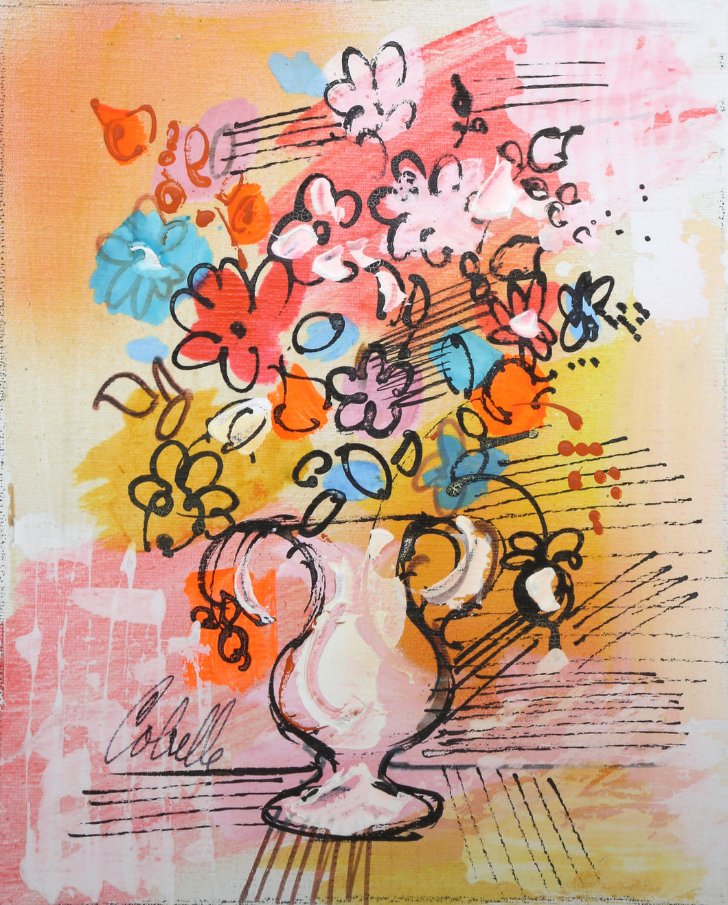 Vase with Flowers (Pink and Blue) 1