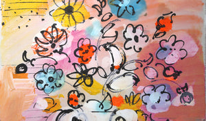 Vase with Flowers (Blue and PInk on Peach)