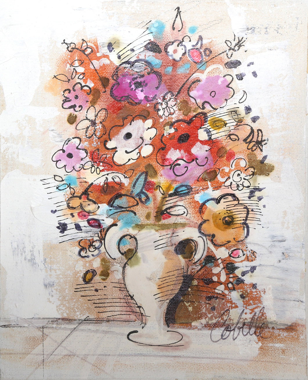 Vase with Flowers (Brown and Red)