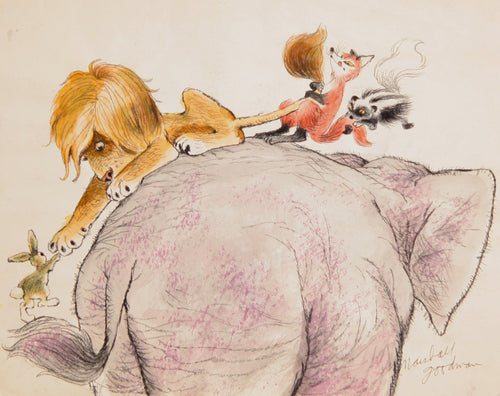 Animals Helping Rabbit on Elephant