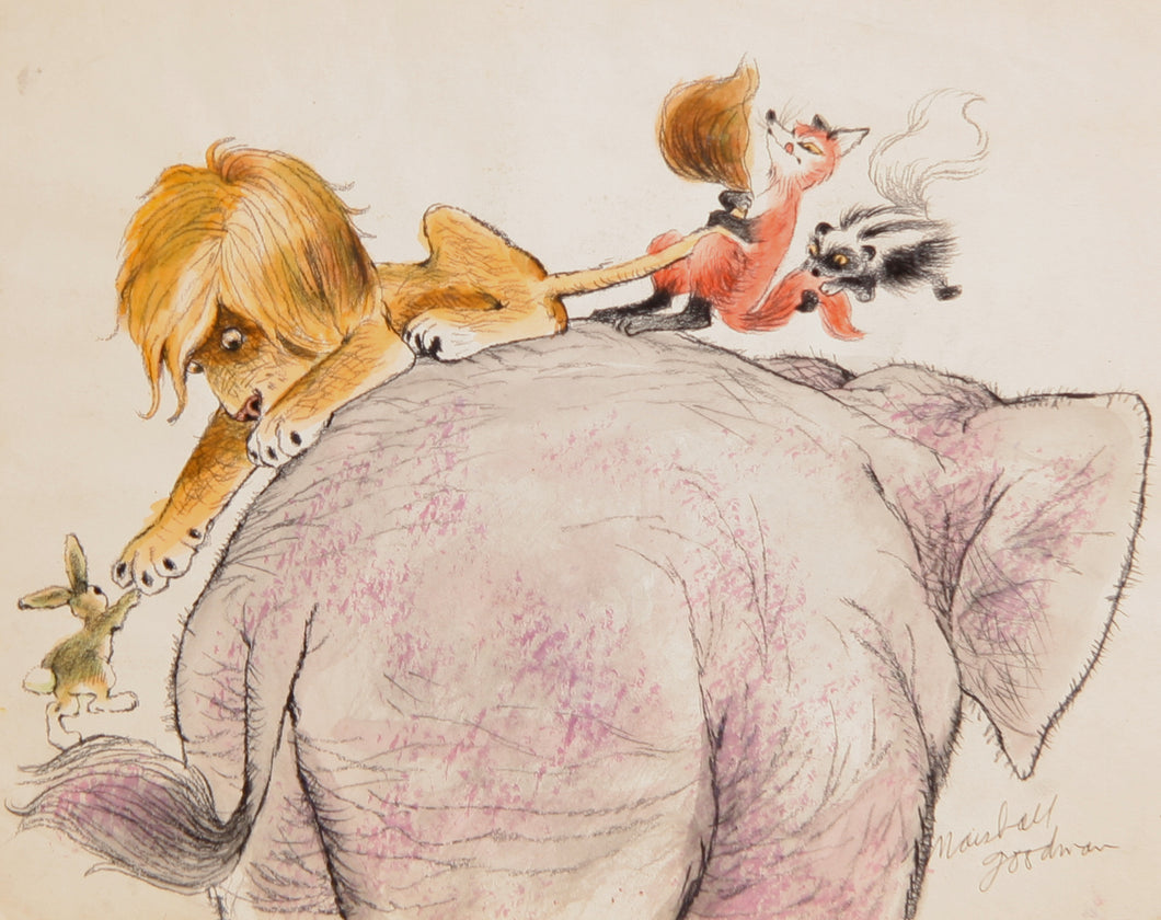 Animals Helping Rabbit on Elephant