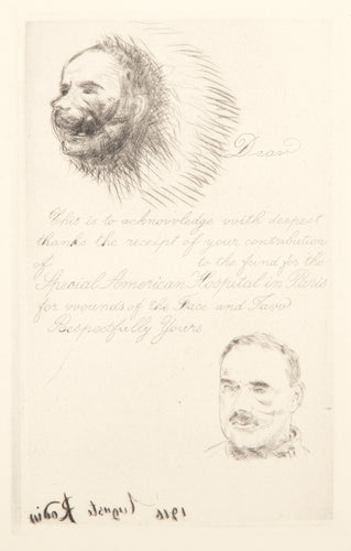 Contribution Receipt of the Special American Hospital in Paris for Wounds of the Face and Jaw State Two