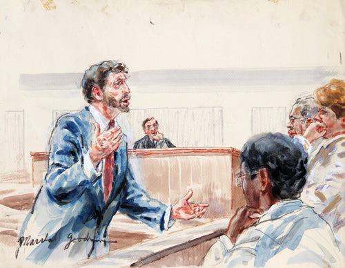 10 - Lawyer Gesturing to Jury Watercolor | Marshall Goodman,{{product.type}}