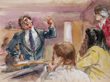 15 - Five Figures, Dramatic Lawyer with Purple Tie Watercolor | Marshall Goodman,{{product.type}}