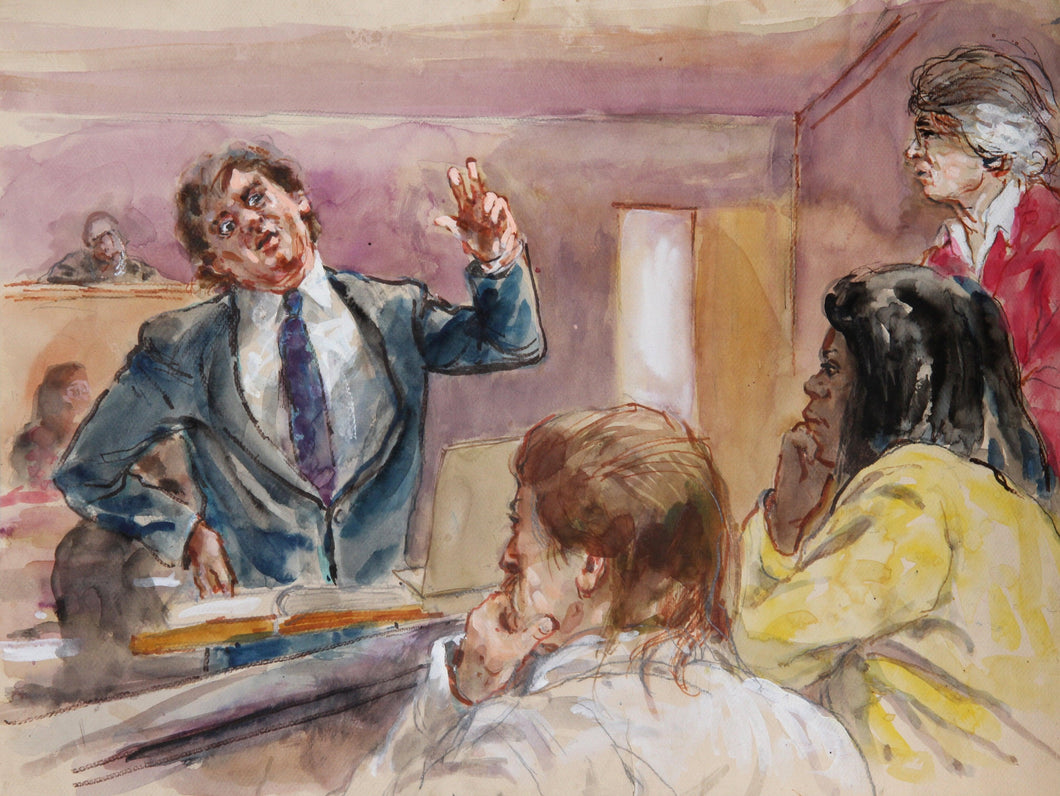 15 - Five Figures, Dramatic Lawyer with Purple Tie Watercolor | Marshall Goodman,{{product.type}}