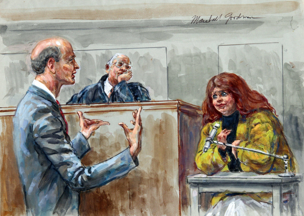 16 - Three Figures - Expressive Lawyer, Bored Judge, Large Witness Watercolor | Marshall Goodman,{{product.type}}