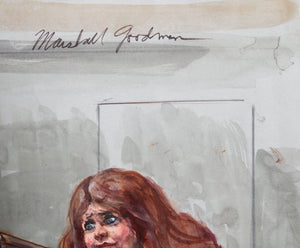 16 - Three Figures - Expressive Lawyer, Bored Judge, Large Witness Watercolor | Marshall Goodman,{{product.type}}