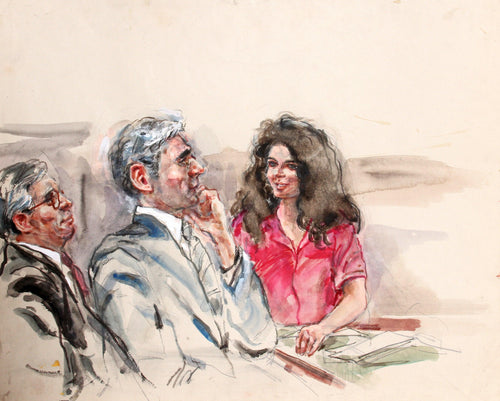 20 - Three Figures, Woman in Bright Fuchsia Shirt Watercolor | Marshall Goodman,{{product.type}}