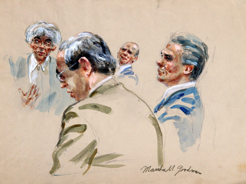 24 - Four Figures, Foreground Man in Unfinished Green Jacket Watercolor | Marshall Goodman,{{product.type}}