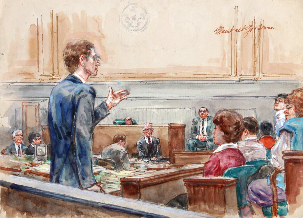 31 - Twelve Figures - Lawyer With Glasses Standing, Left Hand Raised Watercolor | Marshall Goodman,{{product.type}}