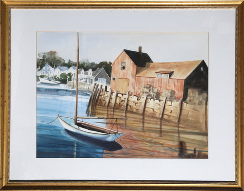 New England Boathouse Watercolor | Ralph Acosta,{{product.type}}