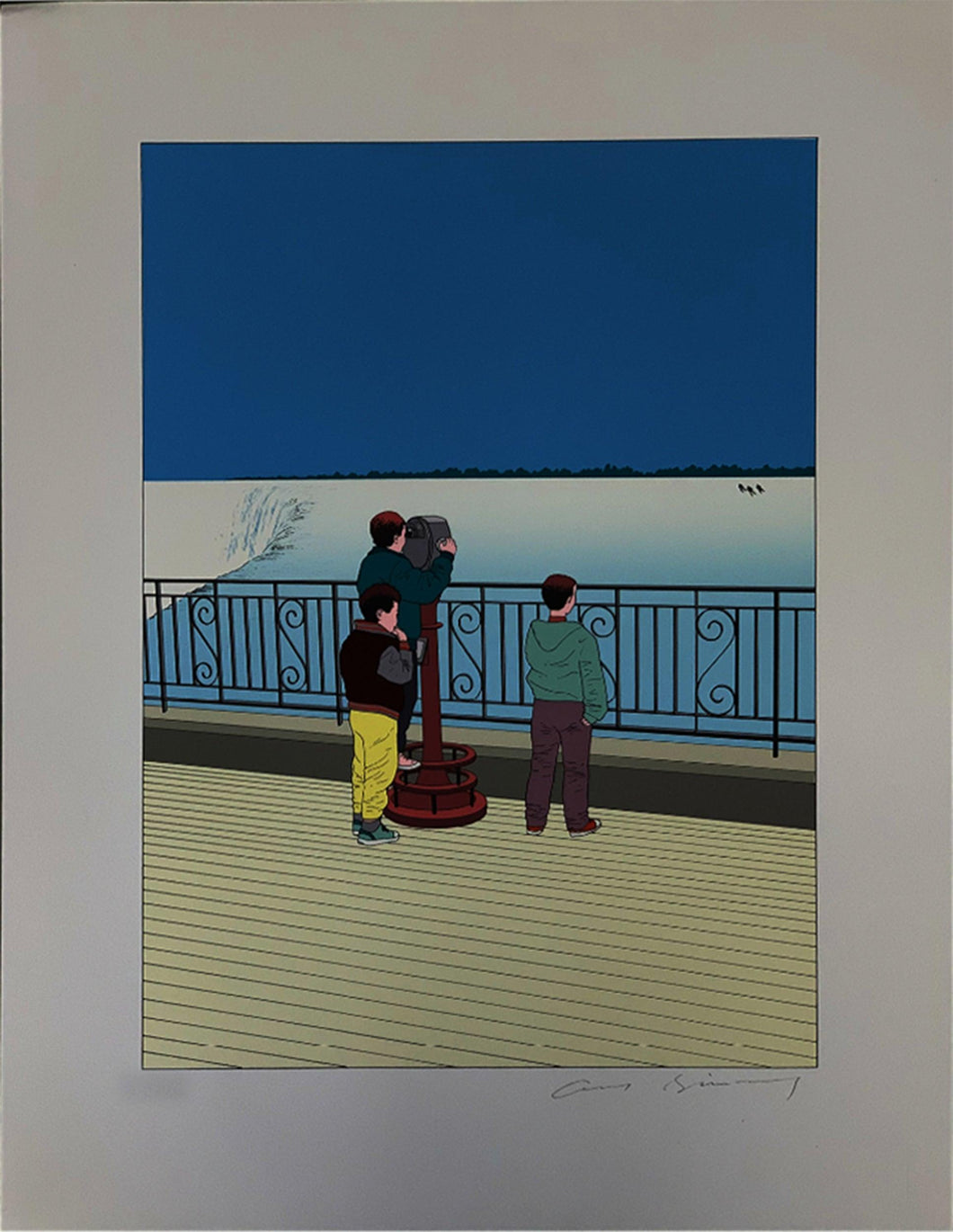 Three Children on the Ice Screenprint | Guy Billout,{{product.type}}
