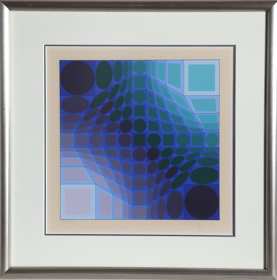 Vega Linear Blue Screenprint | Victor Vasarely,{{product.type}}