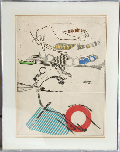 Abstract with Red Circle Etching | Janet Goldmark,{{product.type}}