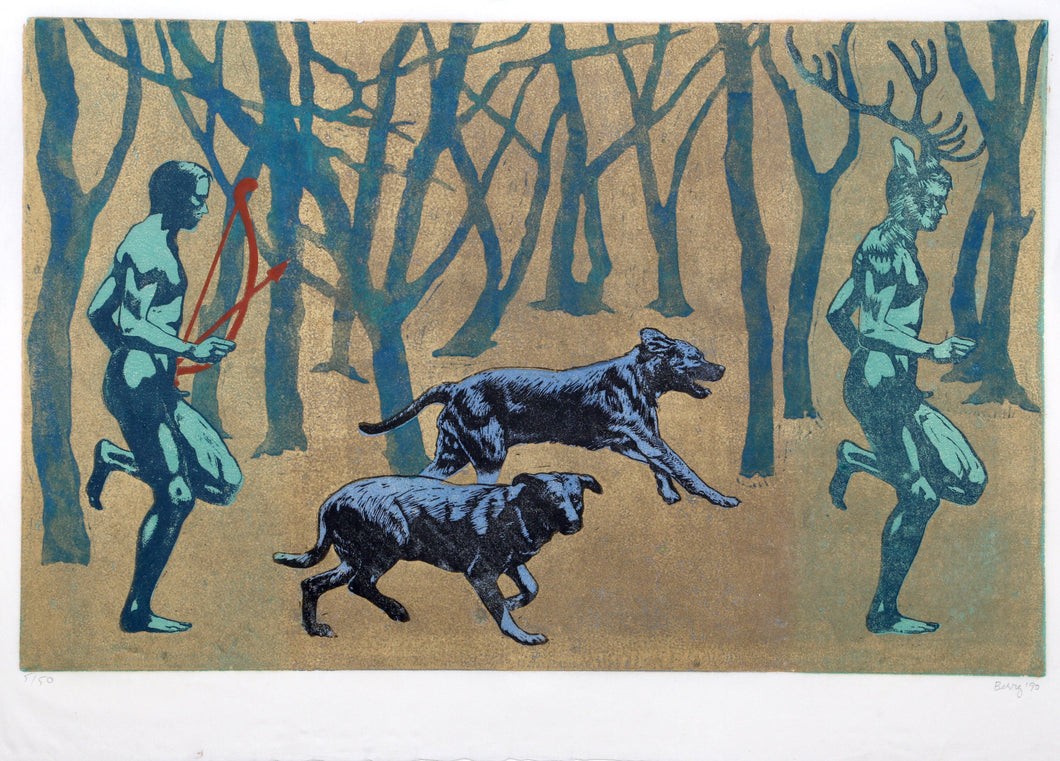 Actaeon pursued by Dogs from the Women's Portfolio Woodcut | Allison Berry,{{product.type}}
