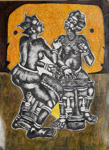 African Drummers 1 Mixed Media | Mve Mve Jiyane,{{product.type}}