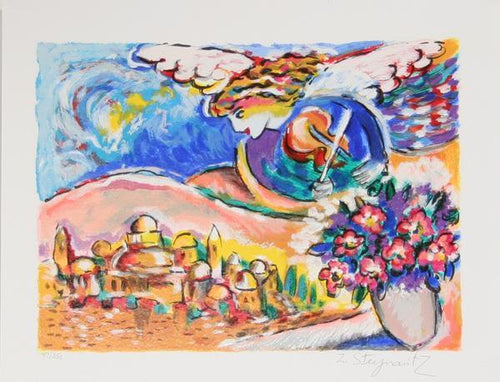 Angel Above Village Screenprint | Zamy Steynovitz,{{product.type}}