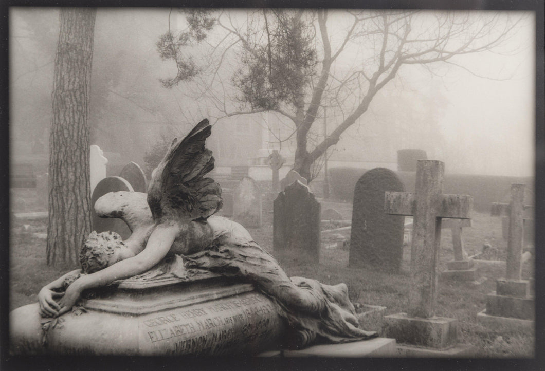 Angel in Cemetery Black and White | Unknown Artist,{{product.type}}