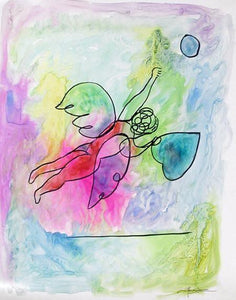 Angel with Heart I Watercolor | Avi Farin,{{product.type}}