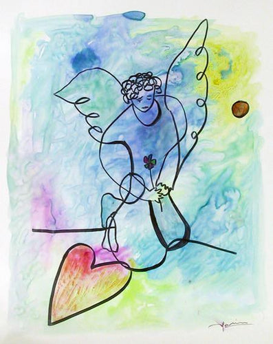 Angel with Heart II Watercolor | Avi Farin,{{product.type}}