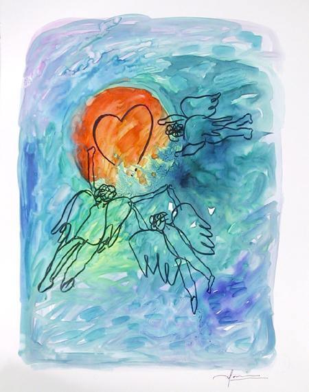 Angels with Heart Watercolor | Avi Farin,{{product.type}}