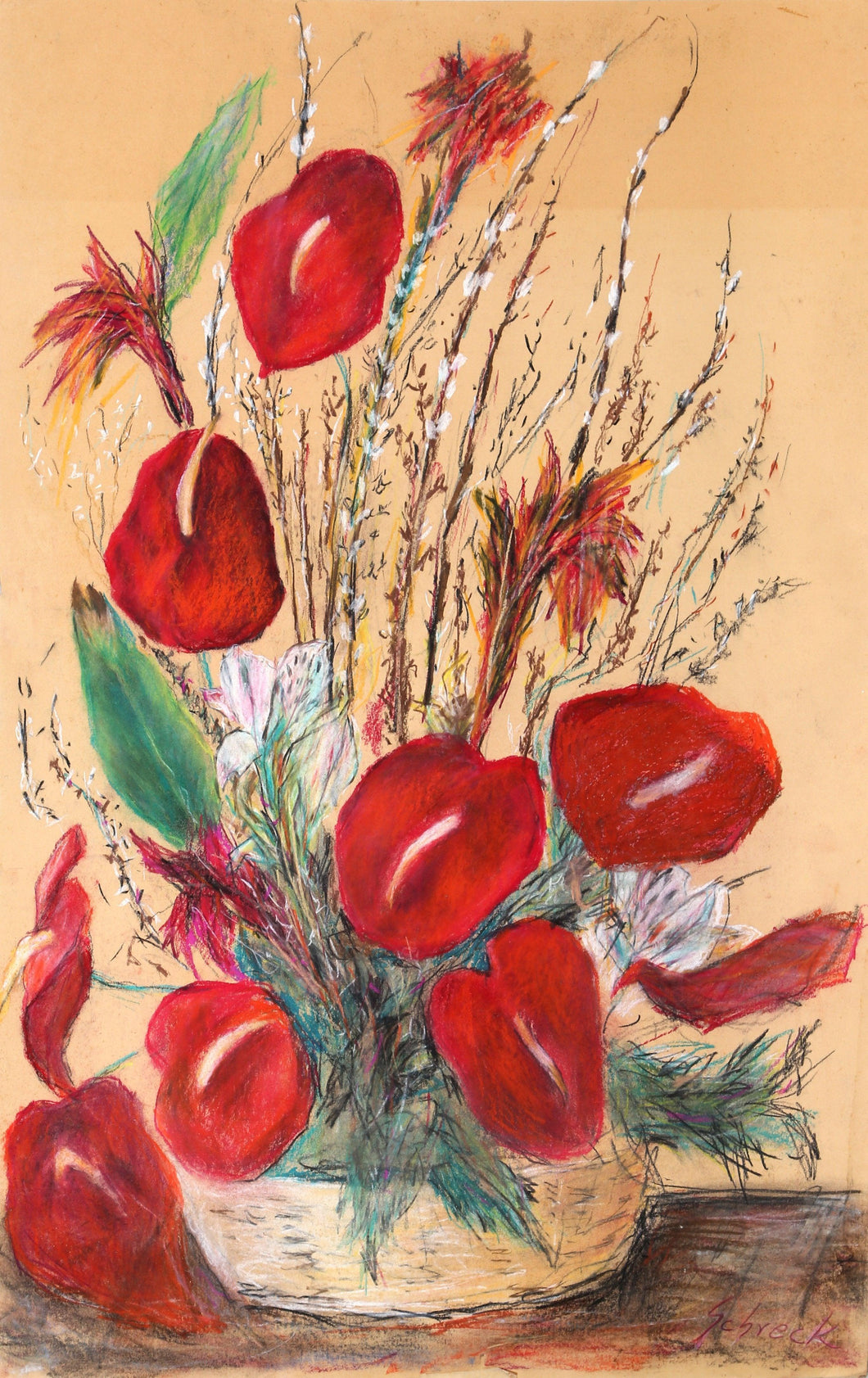 Anthurium Flower Basket Mixed Media | Michael Schreck,{{product.type}}