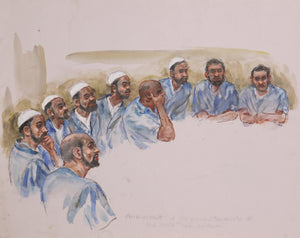 Arraignment of the Accused Terrorists of The World Trade Center Watercolor | Marshall Goodman,{{product.type}}