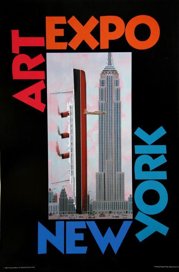 Art Expo New York - Empire State Building and Steam Ship Poster | Unknown Artist,{{product.type}}