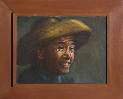 Asian Man in Hat Oil | Unknown Artist,{{product.type}}