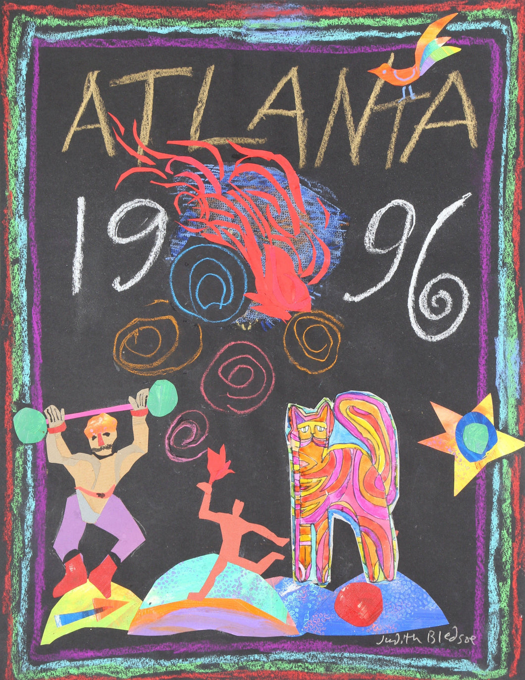 Atlanta Olympics - Cat and Torch Pastel | Judith Bledsoe,{{product.type}}