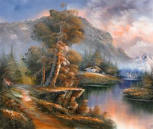 Autumn Mountain Landscape with Cabin (5) Oil | Shumu Fu,{{product.type}}