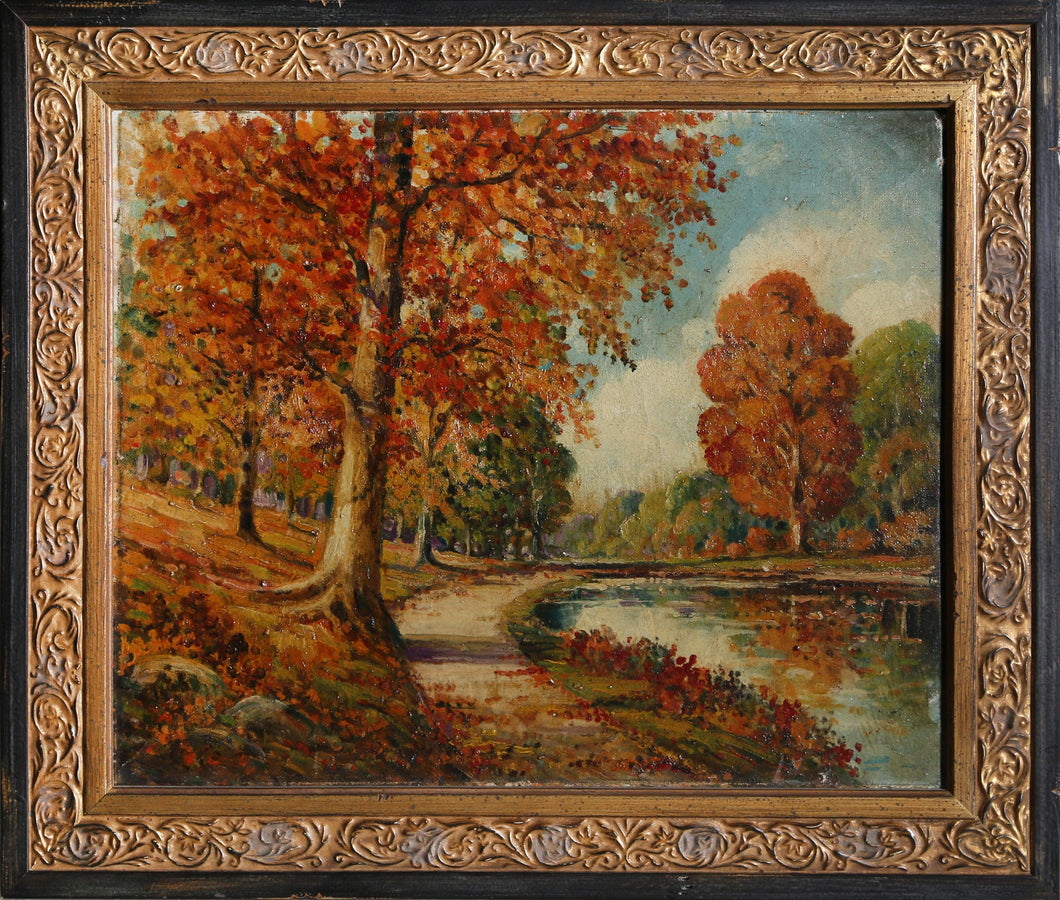 Autumn River Landscape Oil | Unknown Artist,{{product.type}}