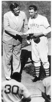 Babe Ruth crowns Carl Hubbell 1936 MVP Black and White | Unknown Artist,{{product.type}}