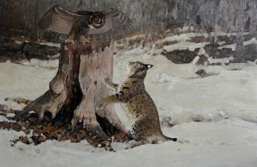 Back Off (Owl and Bobcat) Oil | Marcel Bordei,{{product.type}}