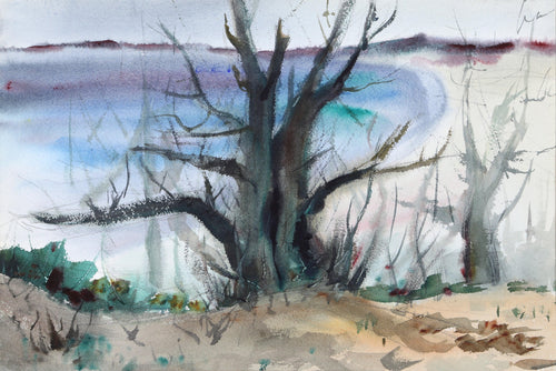 Bare Tree by Beach (P2.37) Watercolor | Eve Nethercott,{{product.type}}