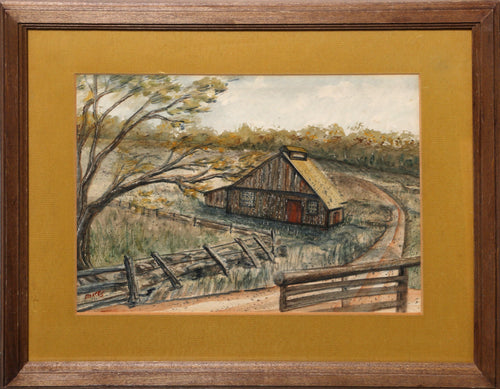 Barn and Country Road Watercolor | Bates,{{product.type}}