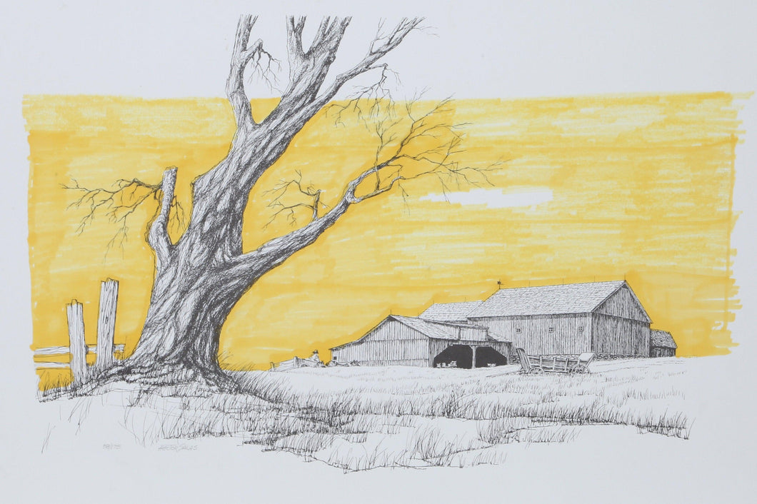 Barn with Yellow Sky Lithograph | Hector Salas,{{product.type}}