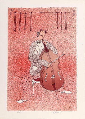 Bass Player in Red etching | Unknown Artist,{{product.type}}