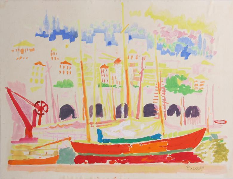 Bateaux dans le View Port de Nice Watercolor | Unknown Artist,{{product.type}}