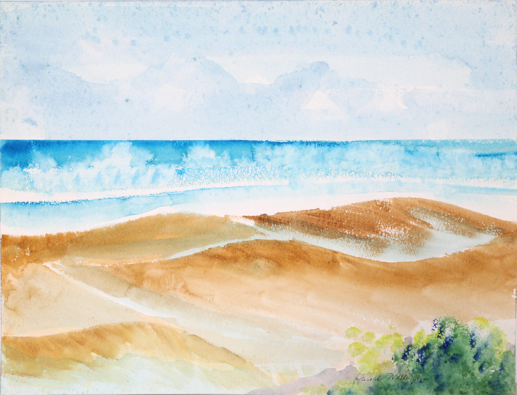 Beach Landscape with Bush Watercolor | Harold Wallerstein,{{product.type}}