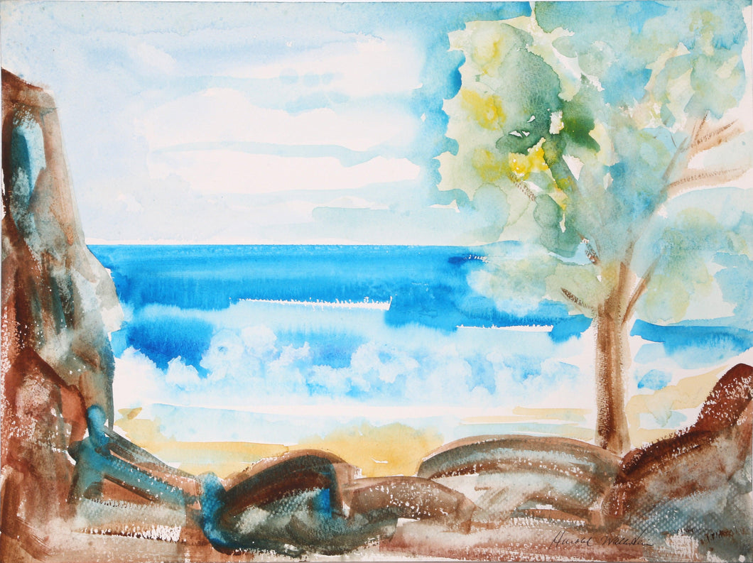 Beach Landscape with Rocks Watercolor | Harold Wallerstein,{{product.type}}