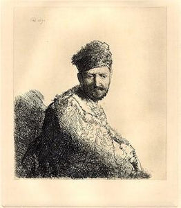 Bearded Man in a Furred Oriental Cap and Robe Etching | Rembrandt,{{product.type}}