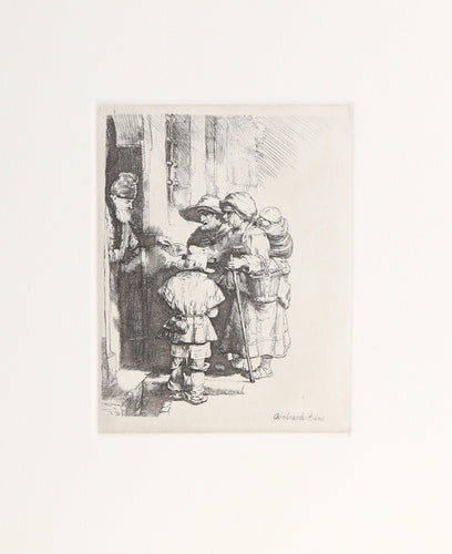 Beggars receiving Alms at the Door of a House Etching | Rembrandt,{{product.type}}