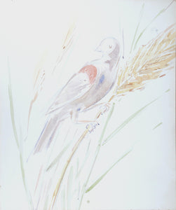 Bird in Wheat Branch Watercolor | Charles Blaze Vukovich,{{product.type}}