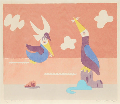 Birds Fishing Woodcut | Richard Floethe,{{product.type}}